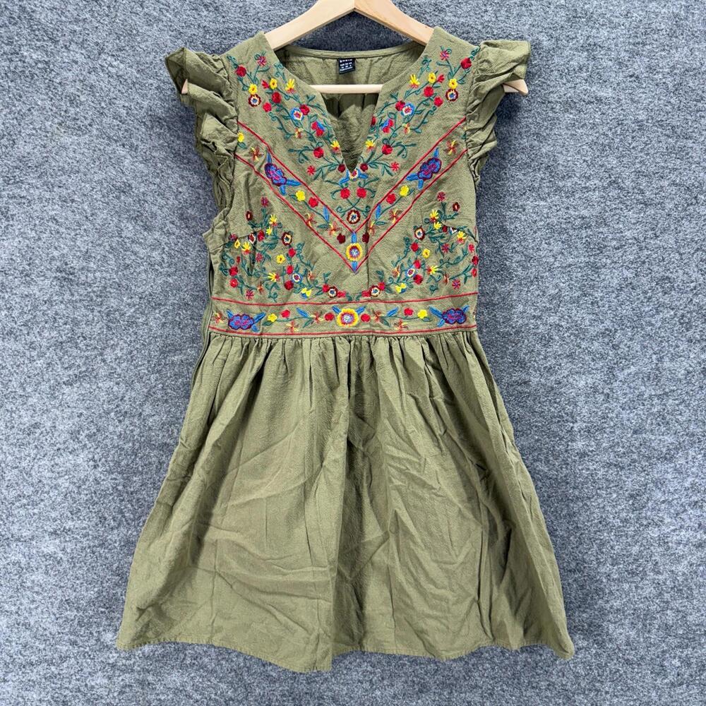 SheIn Dress Women M Medium Gray Floral Embroidered Sheath Short V-Neck Cotton